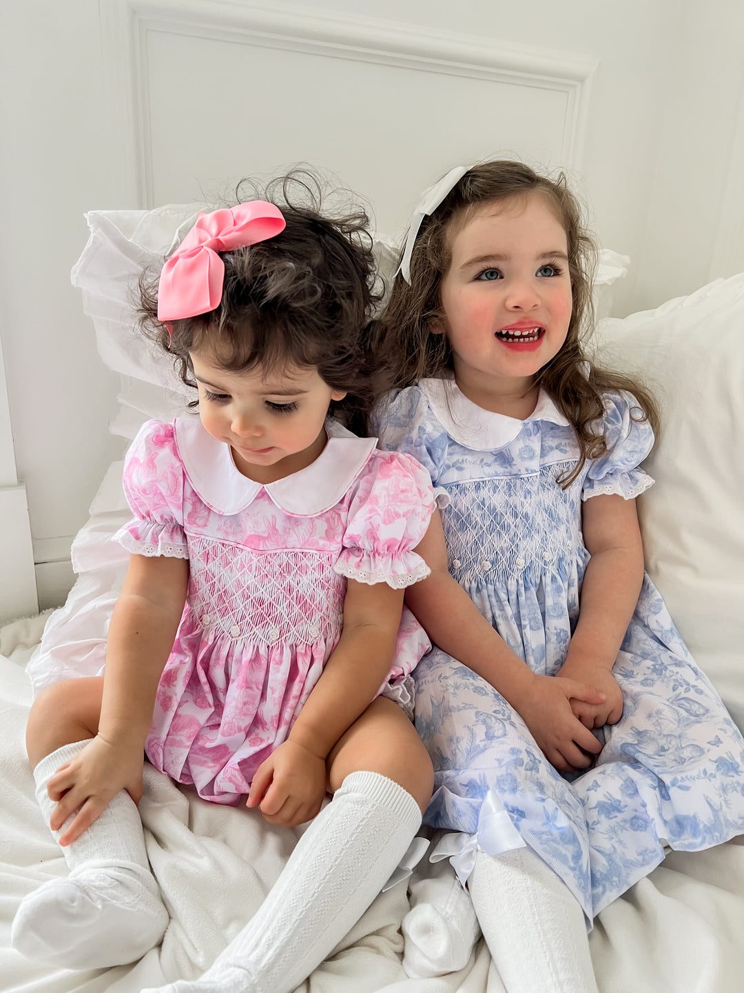 Blue Easter Bunny Toile Smocked Dress Blue Easter Bunny Toile Smocked Dress