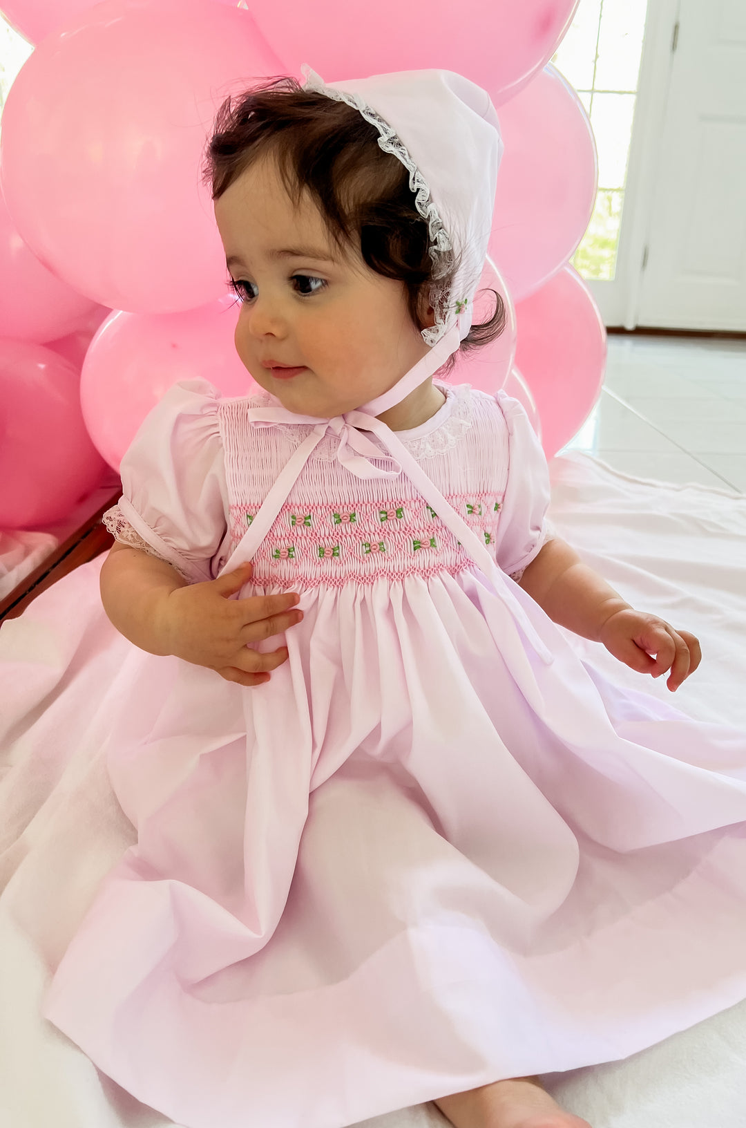 Baby Easter Dress With Bonnet Emilia Heirloom Dress And Bonnet In Pink Baby Easter Dress With Bonnet Emilia Heirloom Dress And Bonnet In Pink