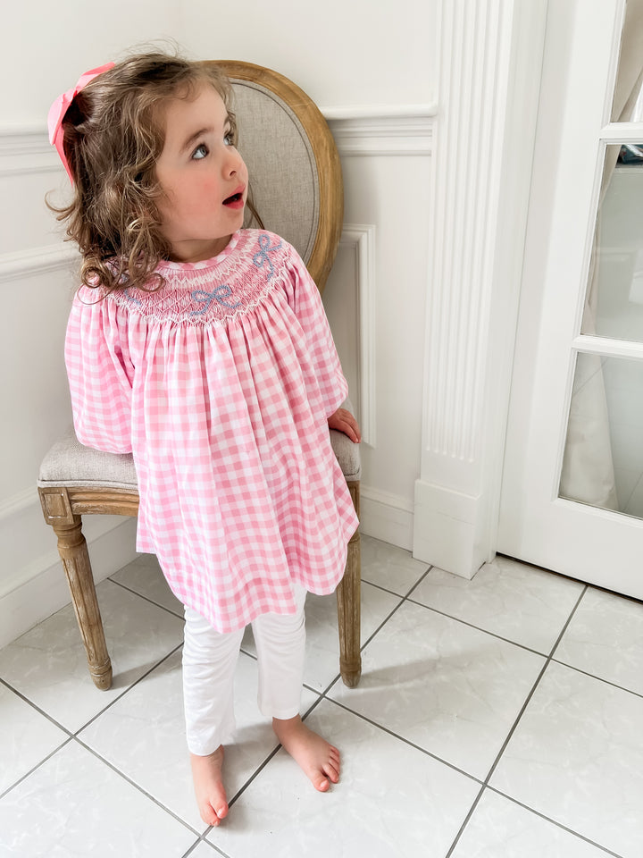 Bella Bow Pink Gingham Smocked Legging Set