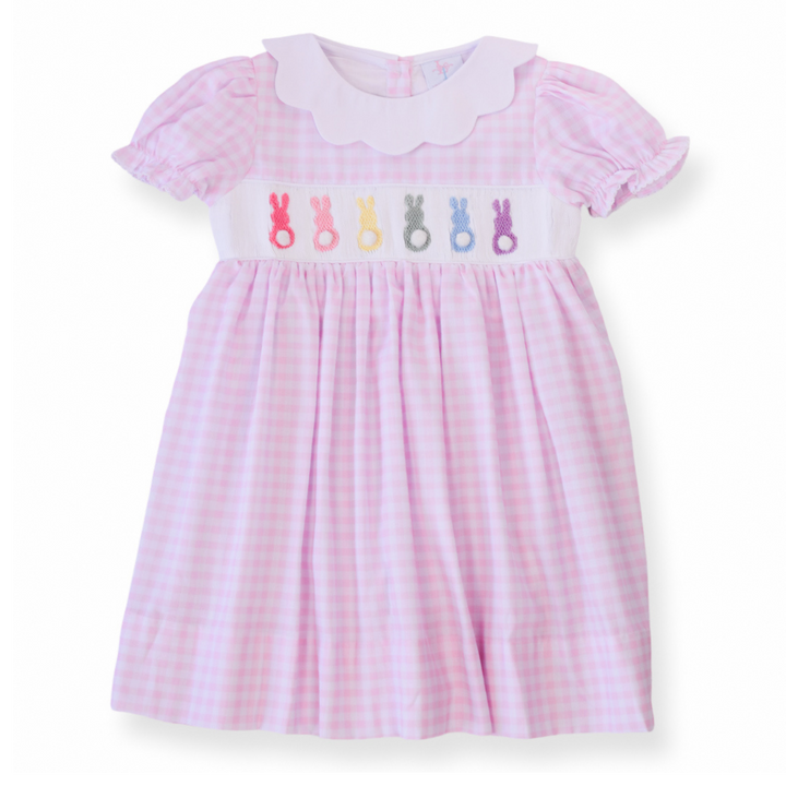 Emilie Easter Bunny Pink Gingham Smocked Dress