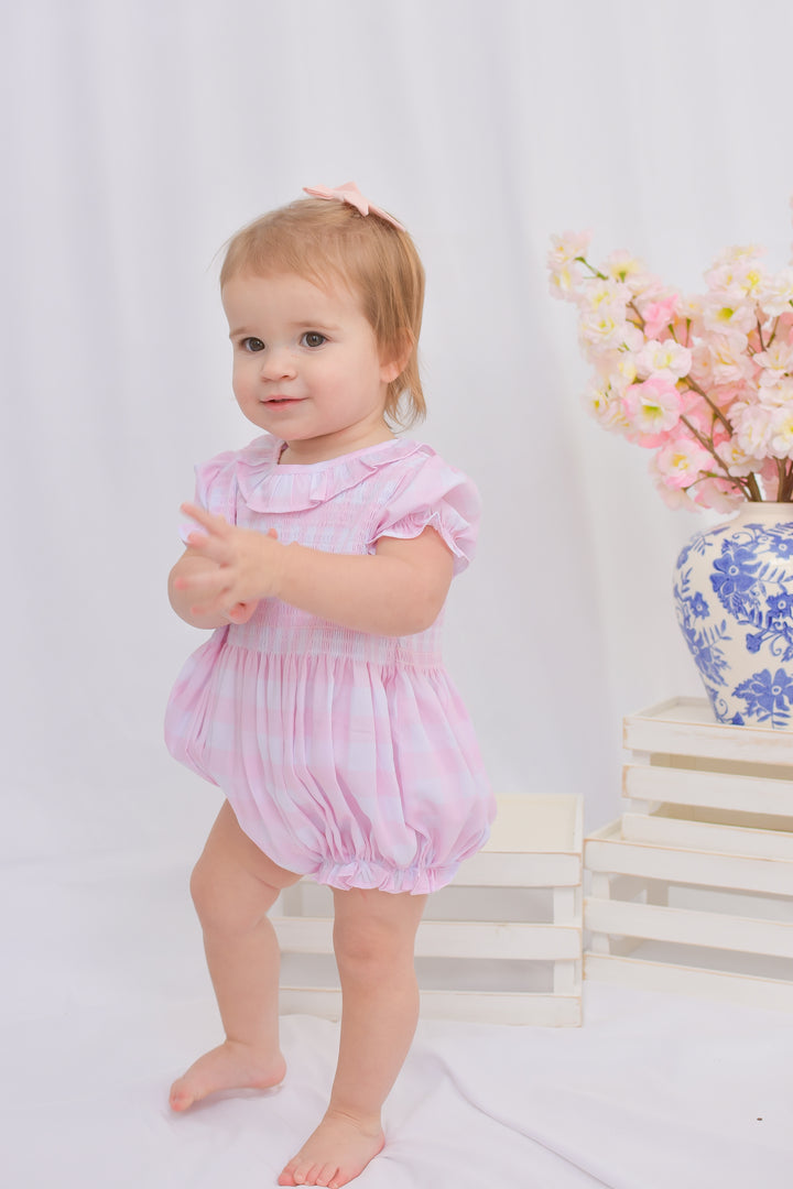 Mila Pink Gingham Smocked Bubble