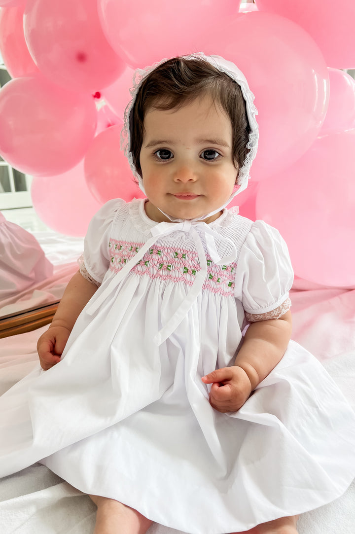 Emilia Heirloom Dress and Bonnet in White