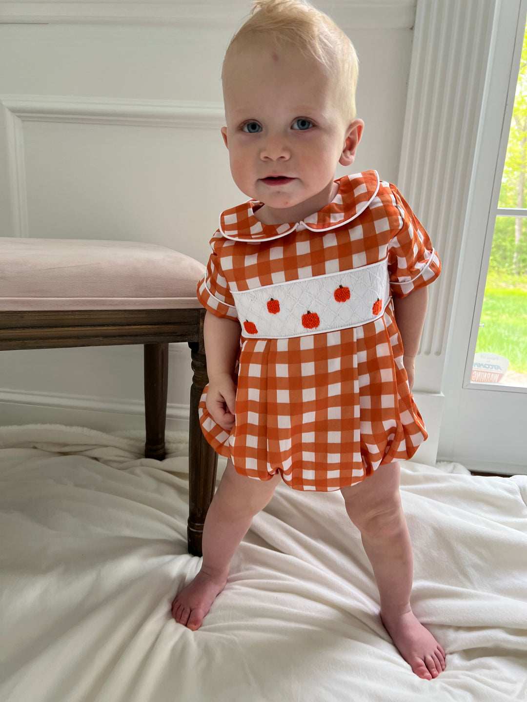 Boy Pumpkin Smocked Bubble