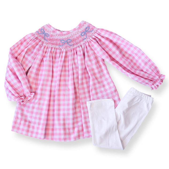 Bella Bow Pink Gingham Smocked Legging Set