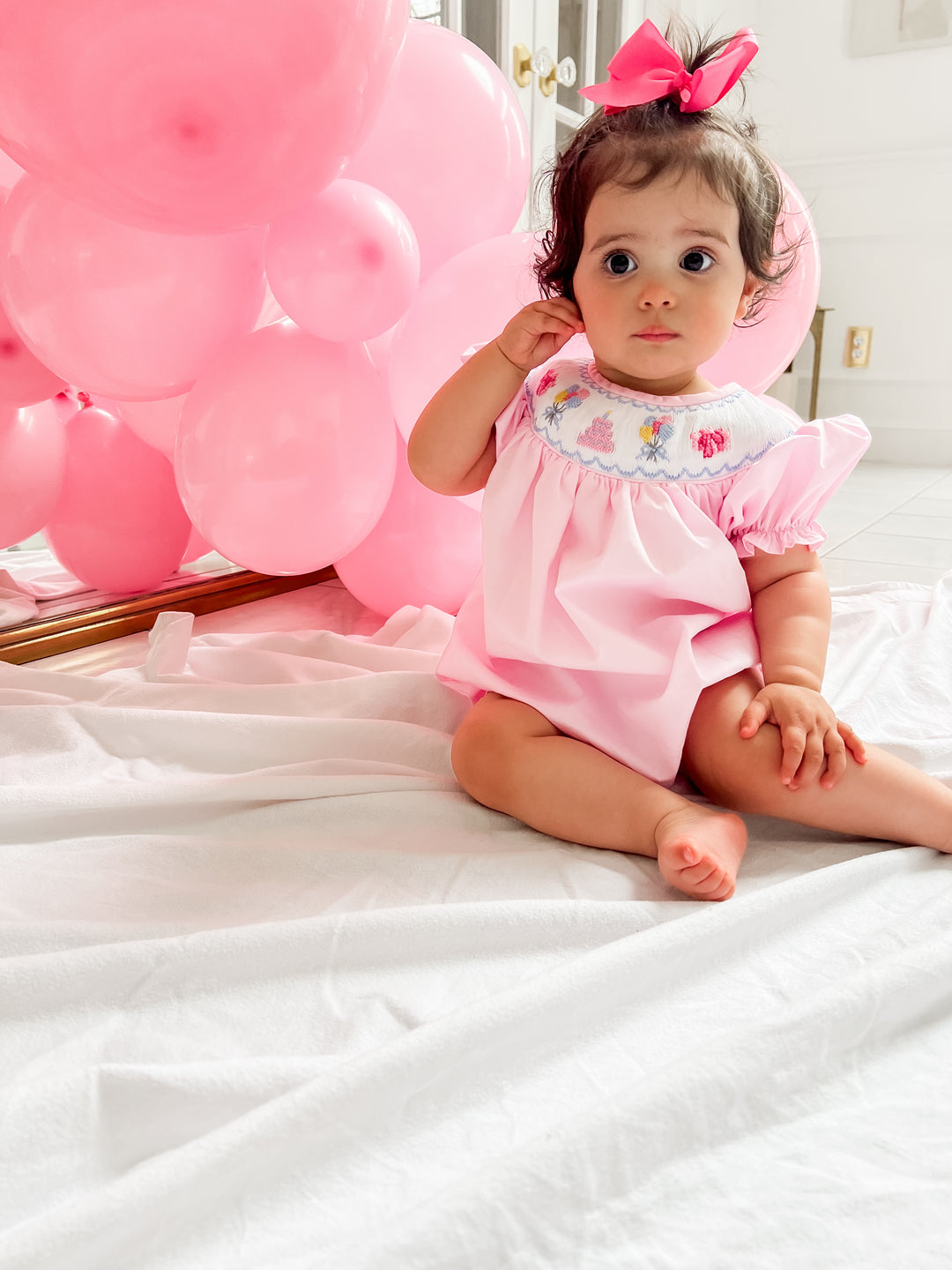 Birthday Cake Pink Smocked Bubble