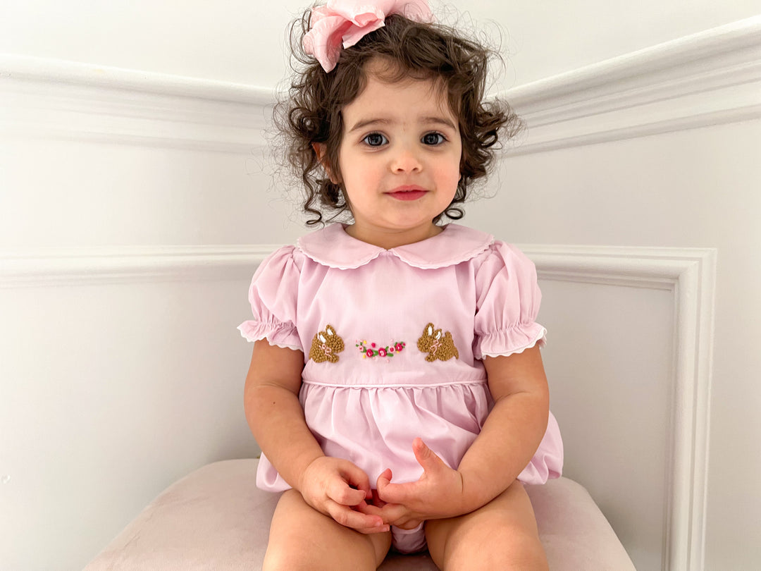 PRE-ORDER Cally Bunnies and Florals Pink Smocked Bubble