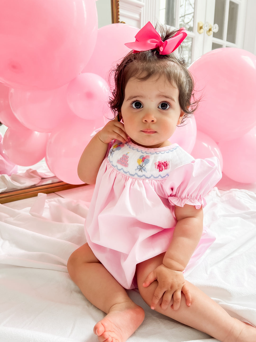 Birthday Cake Pink Smocked Bubble