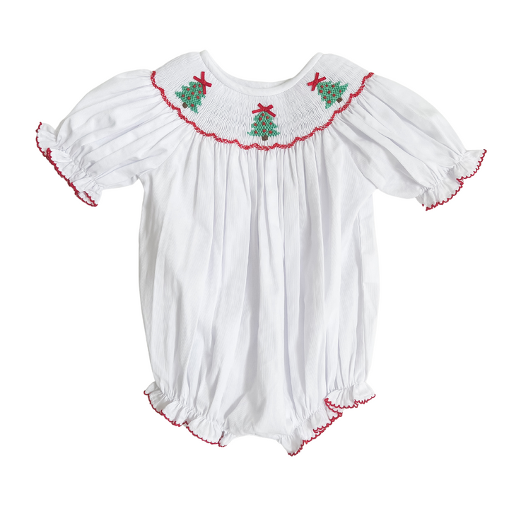 Christmas Tree White Smocked Bubble