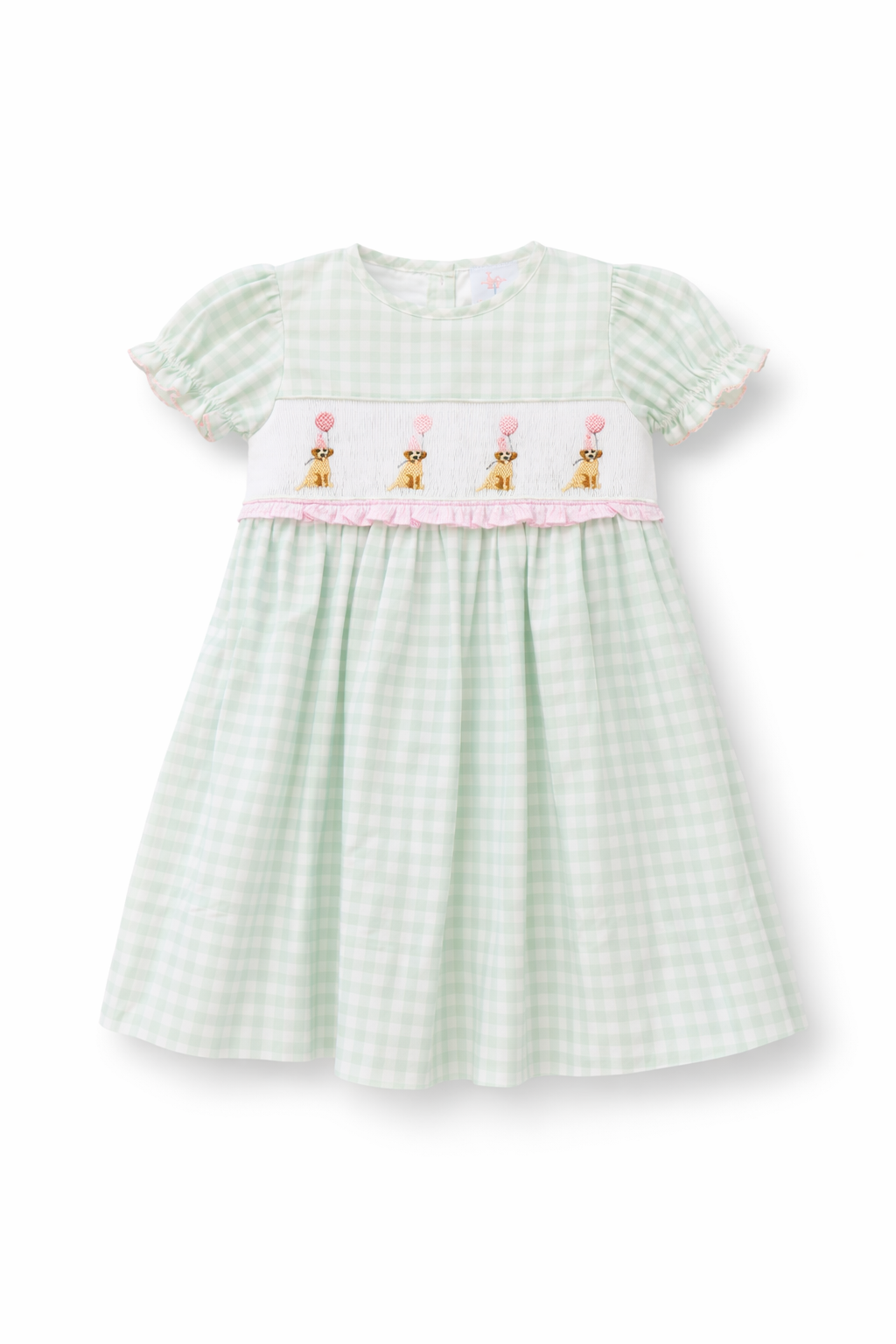 Mint Birthday Puppy Smocked Dress