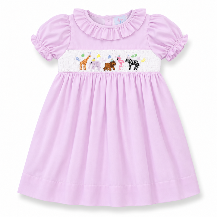 Smocked Safari Party Dress - Ruffle Collar