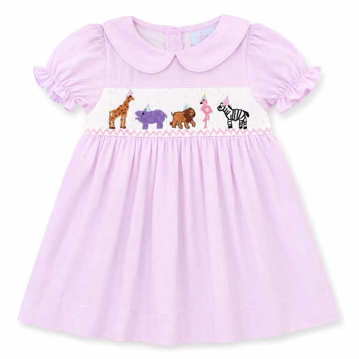 Smocked Safari Party Dress - Peter Pan Collar