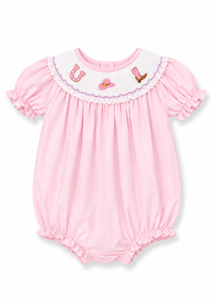 Pink Smocked Cowgirl Bubble