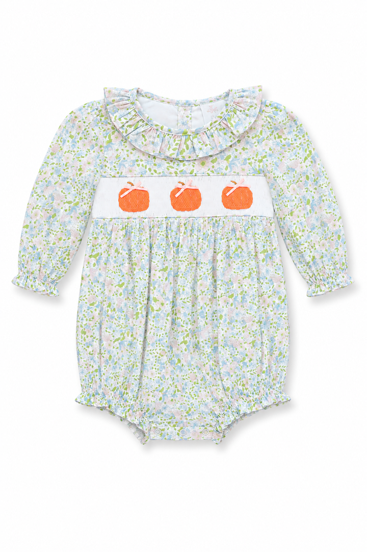 Pastel Floral Pumpkin Smocked Bubble