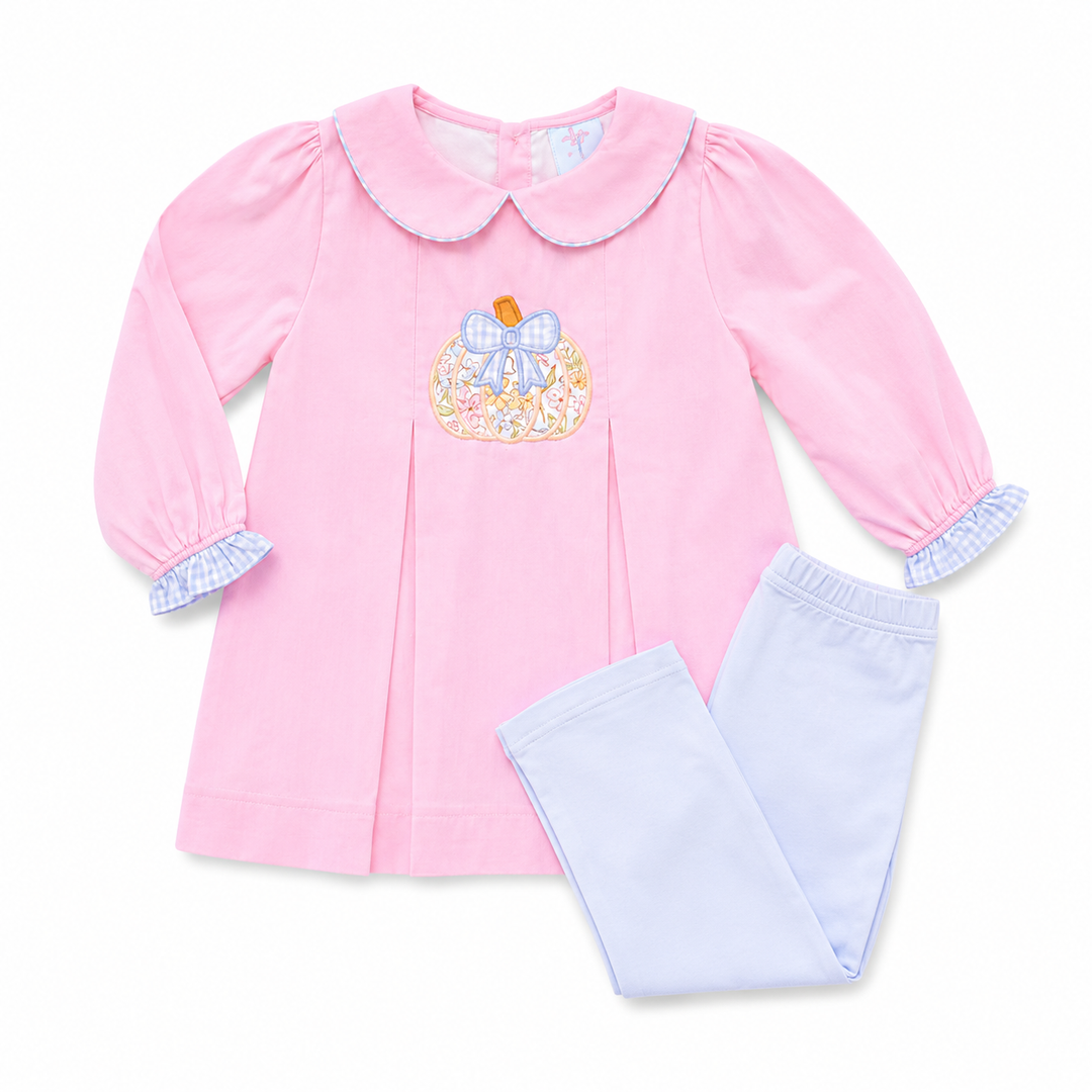 Pink Floral Appliqué Pumpkin Legging Set