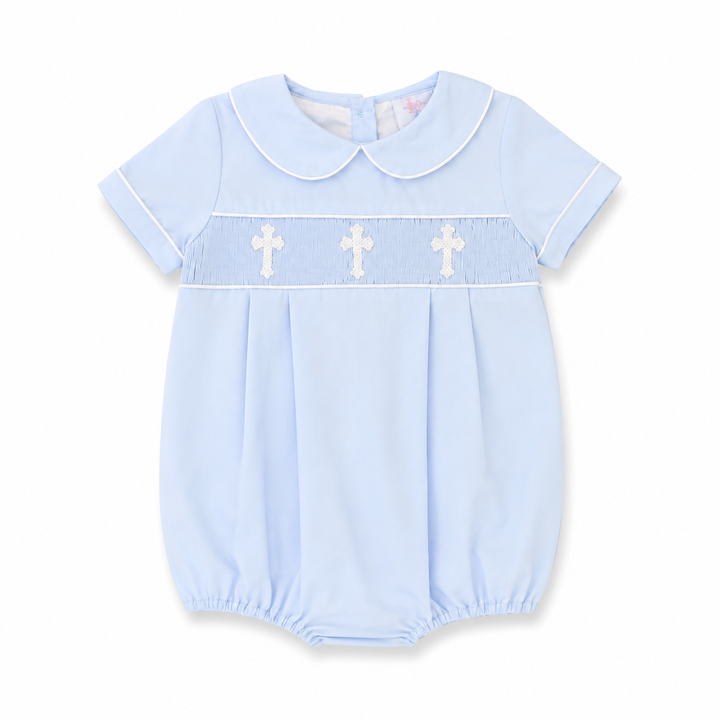 Noah Smocked Cross Bubble in Blue
