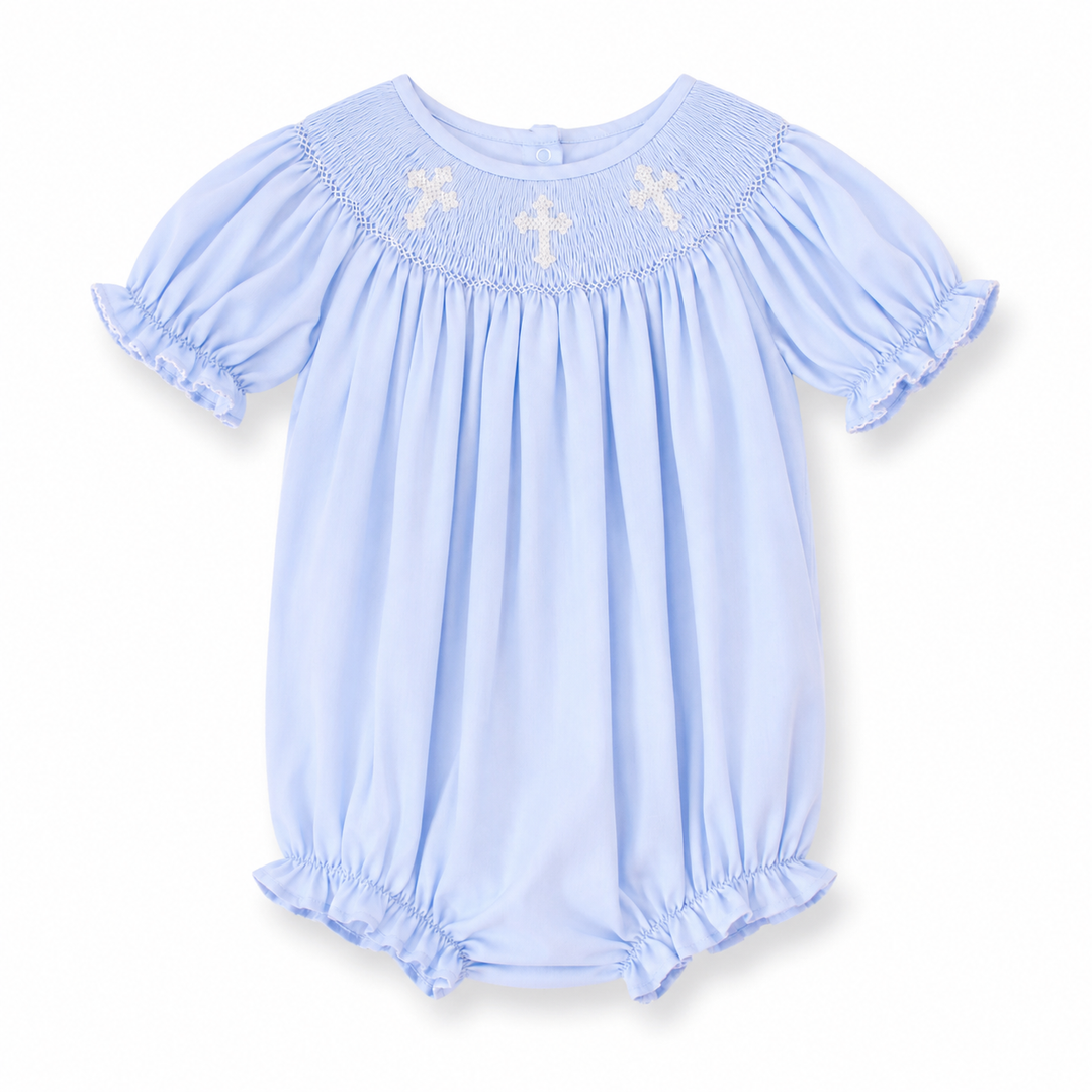 Smocked Cross Bubble in Blue