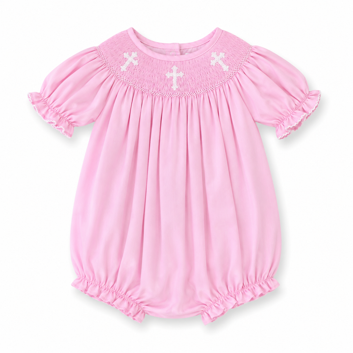 Smocked Cross Bubble in Pink