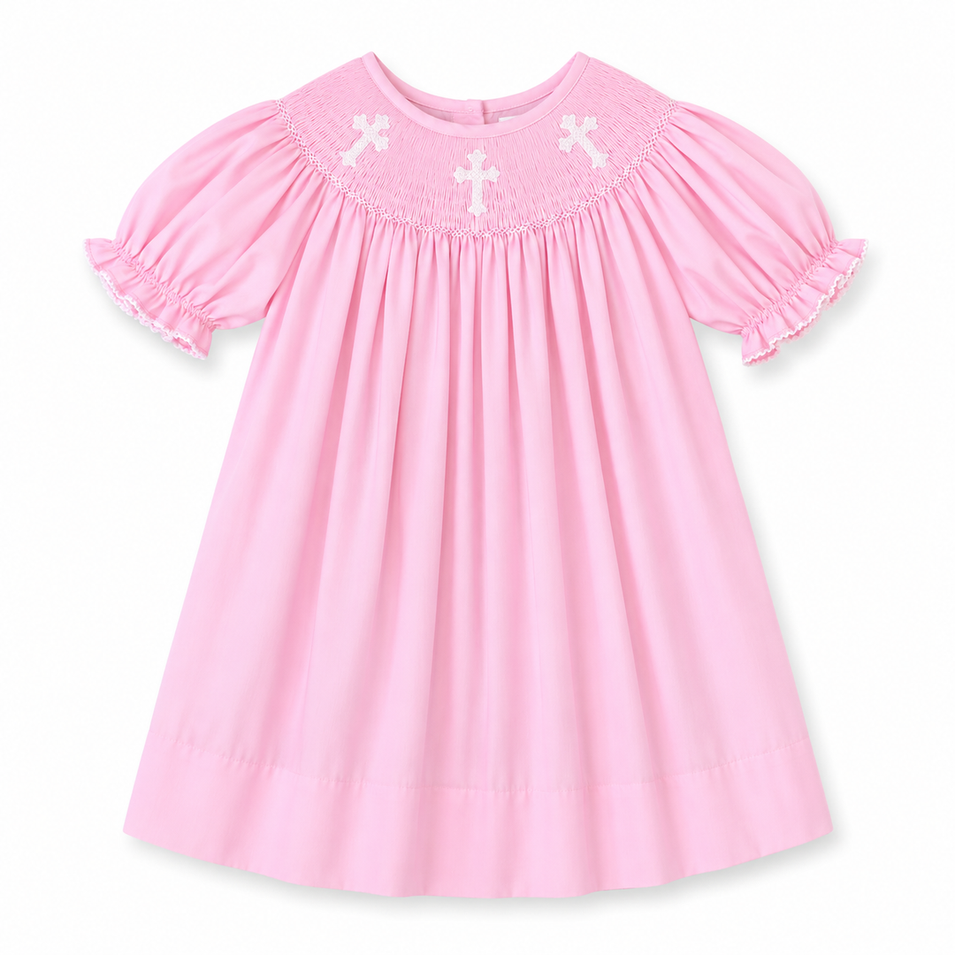 Smocked Cross Dress in Pink