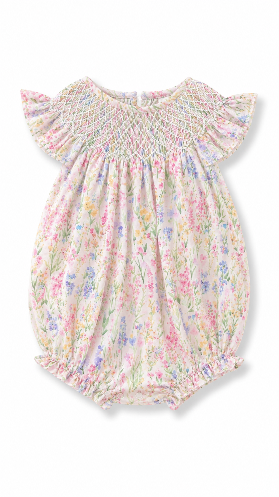 Pink Floral Smocked Bubble