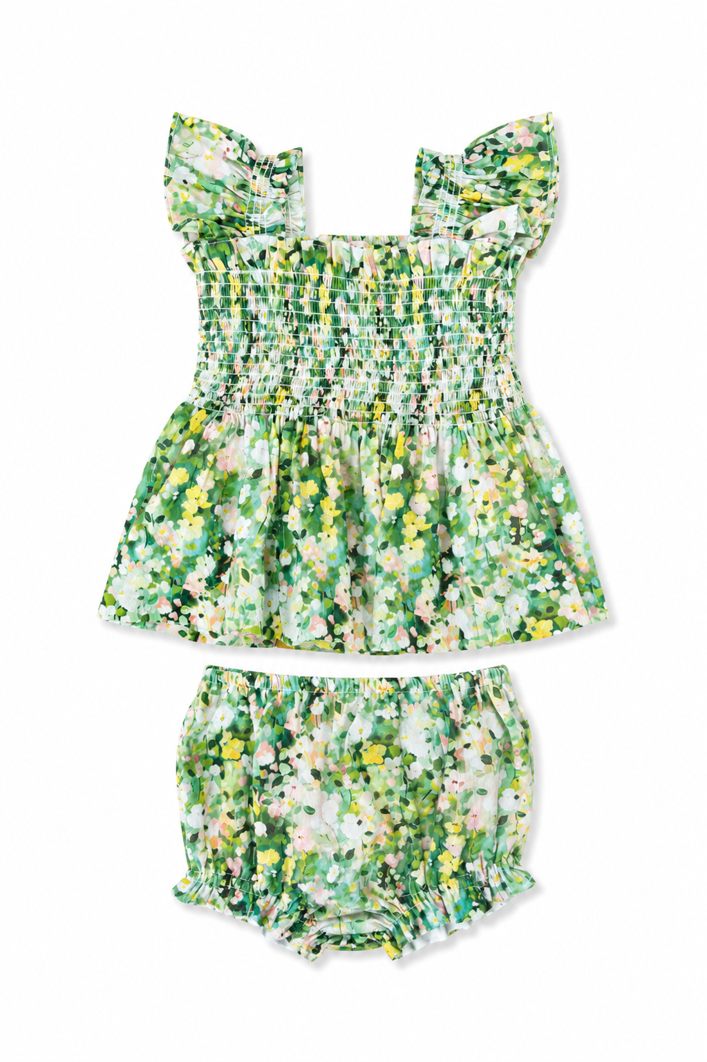 Carmen Smocked Diaper Set in Green