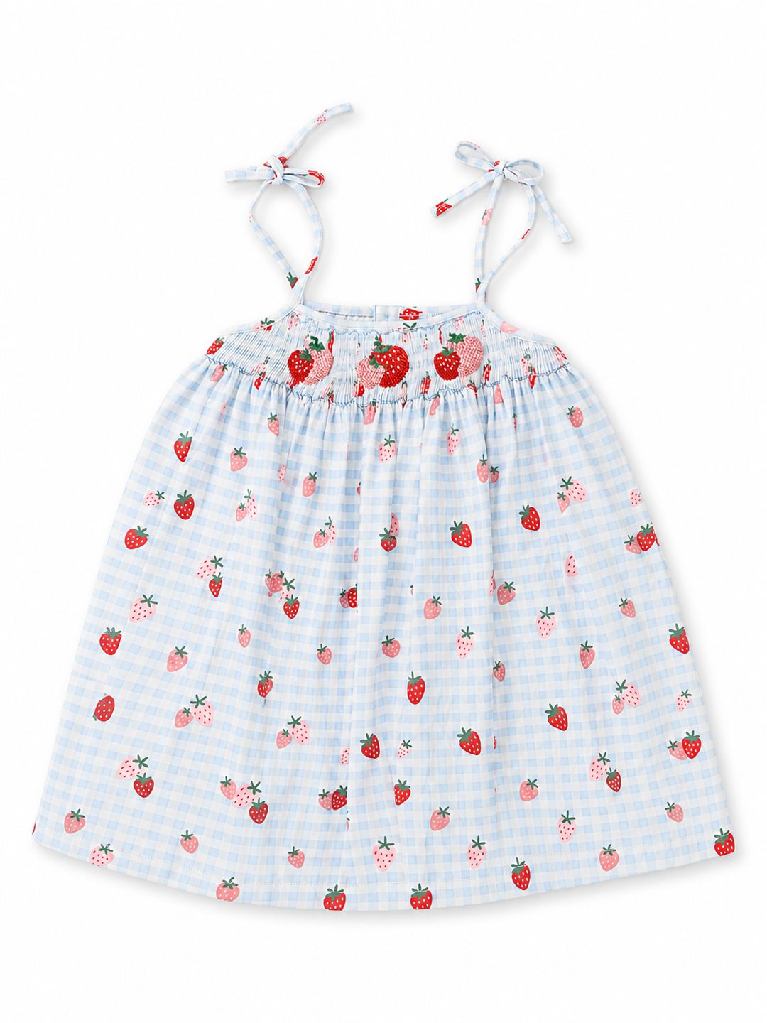 Strawberry Dress in Blue Gingham