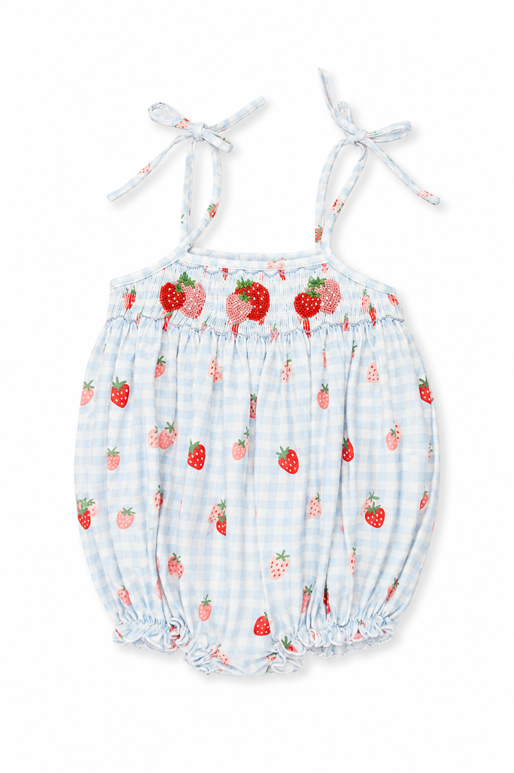 Strawberry Bubble in Blue Gingham