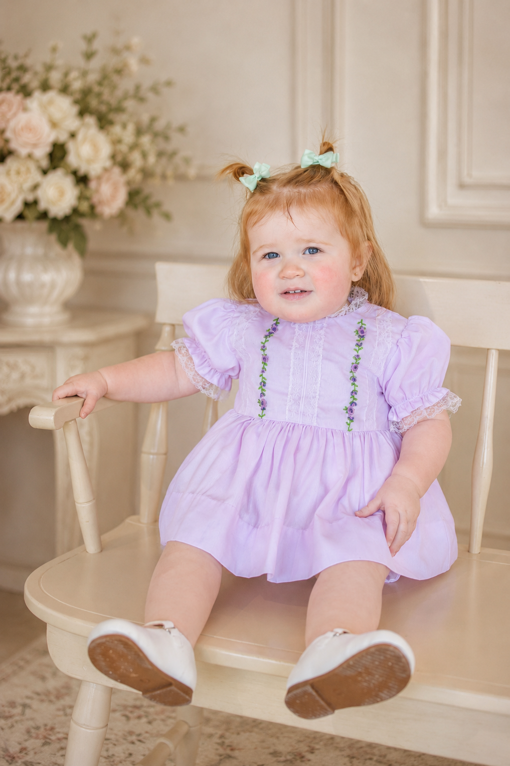 Ellison Heirloom Diaper Set in Pale Lavender