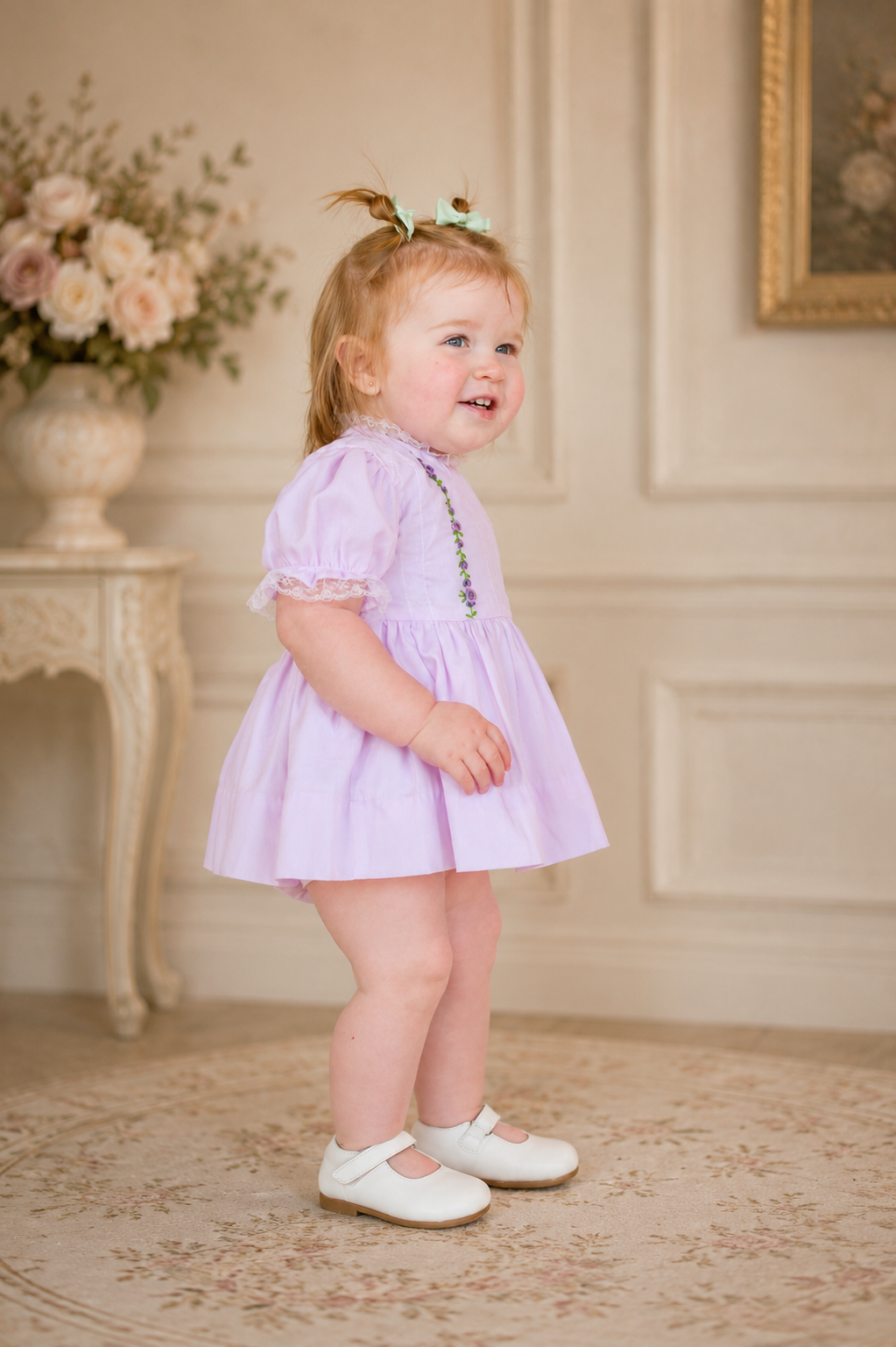 Ellison Heirloom Diaper Set in Pale Lavender