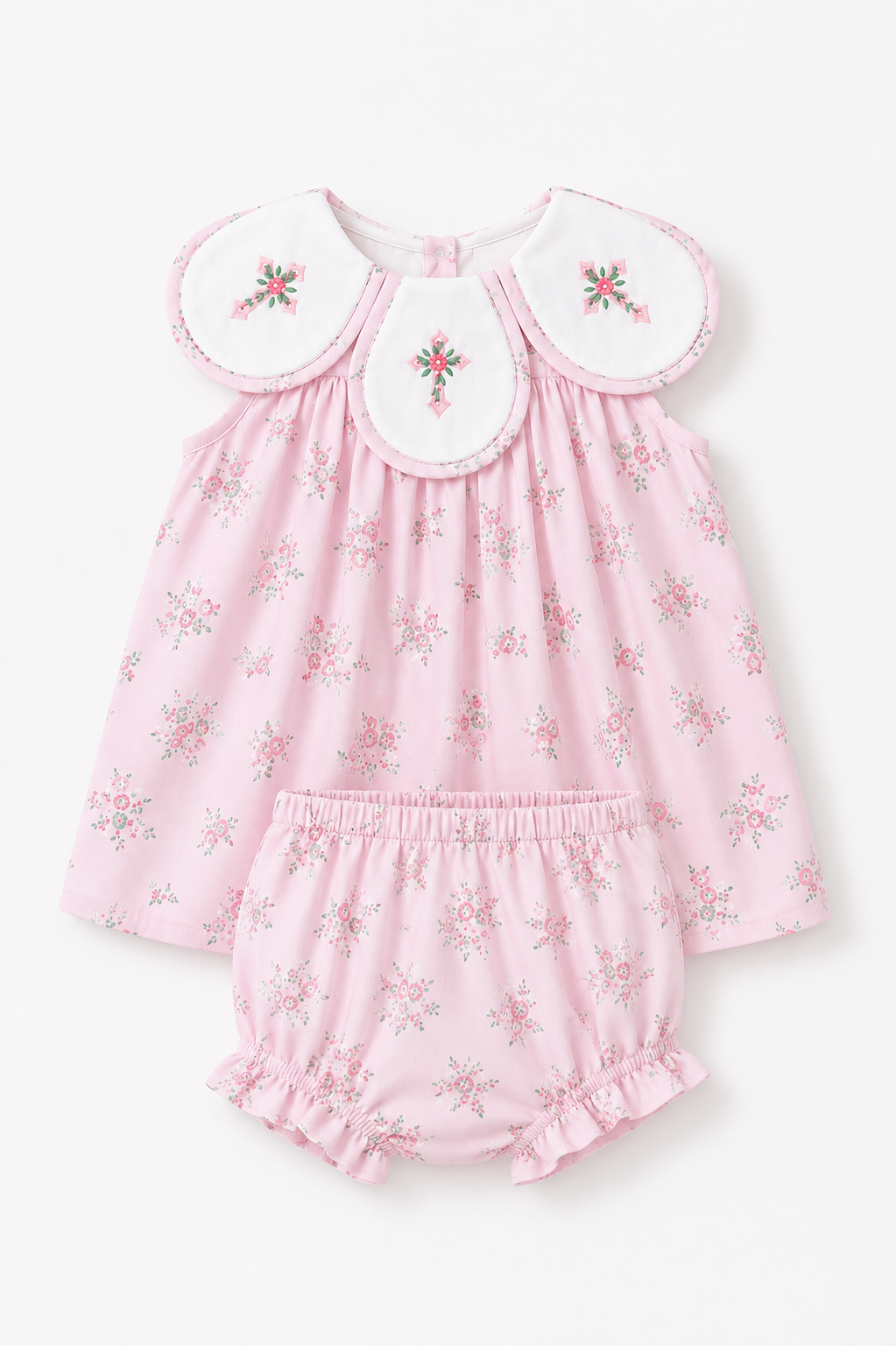 Floral Cross Smocked Diaper Set