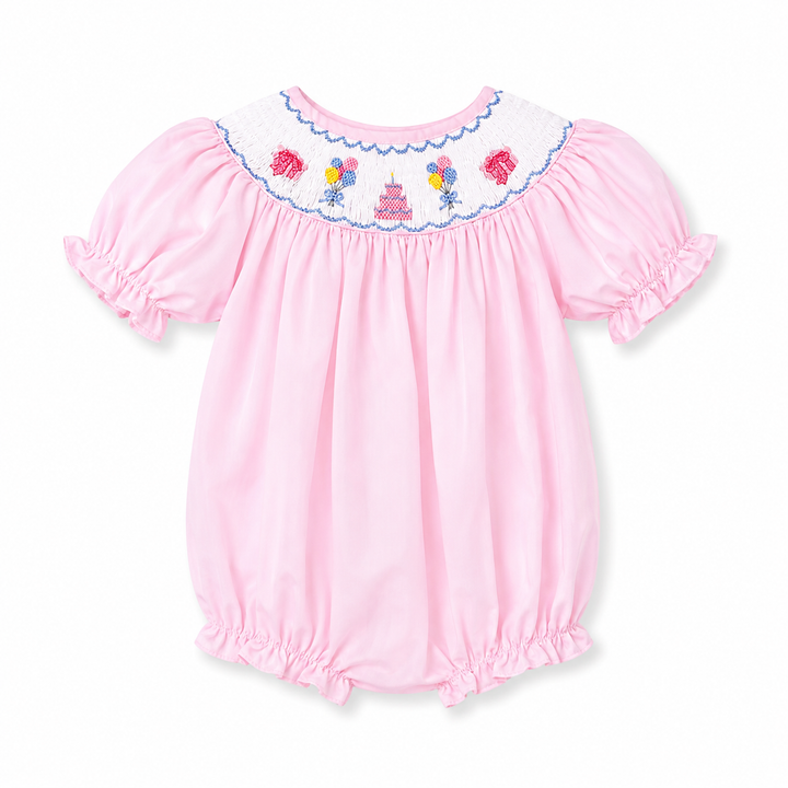 Birthday Cake Pink Smocked Bubble