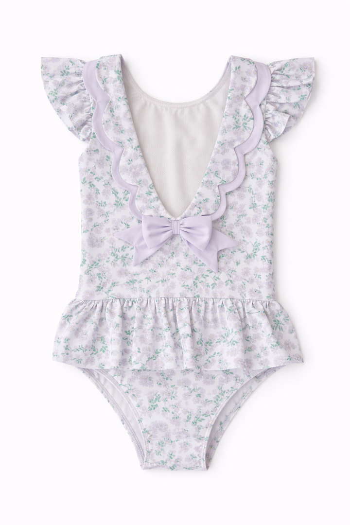 Lavender Floral Ruffle Swimsuit