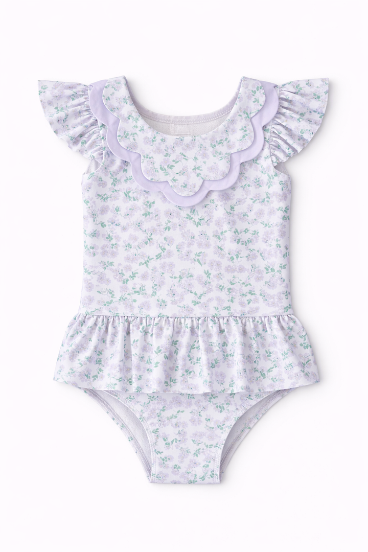 Lavender Floral Ruffle Swimsuit