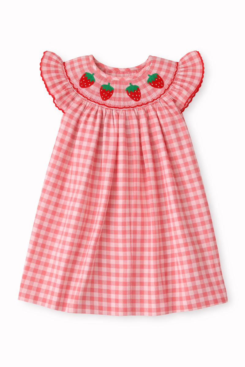 Sadie Strawberry Dress in Red Gingham