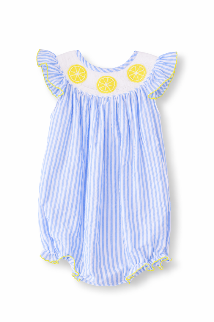 Lemon Smocked Bubble in Blue