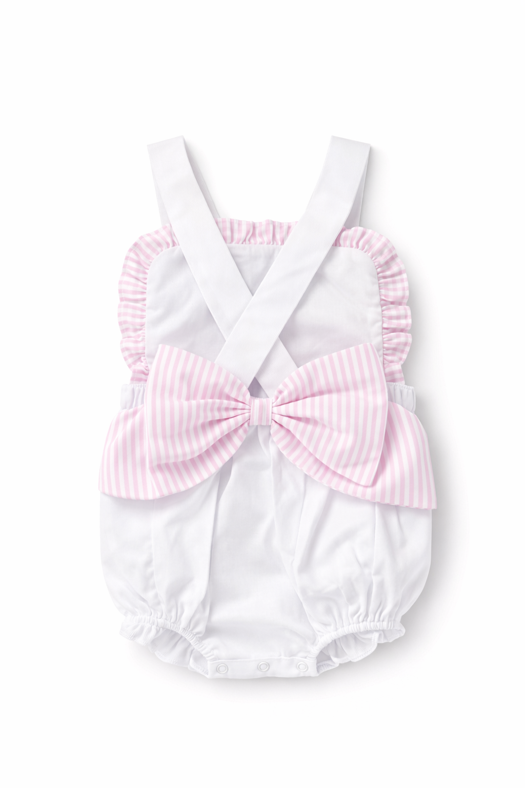 Pink Seersucker Ruffle Bubble with Bow Back