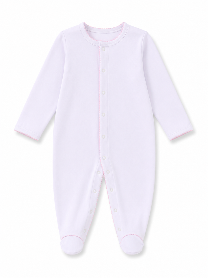 White Baby Girl Footie with Pink Trim