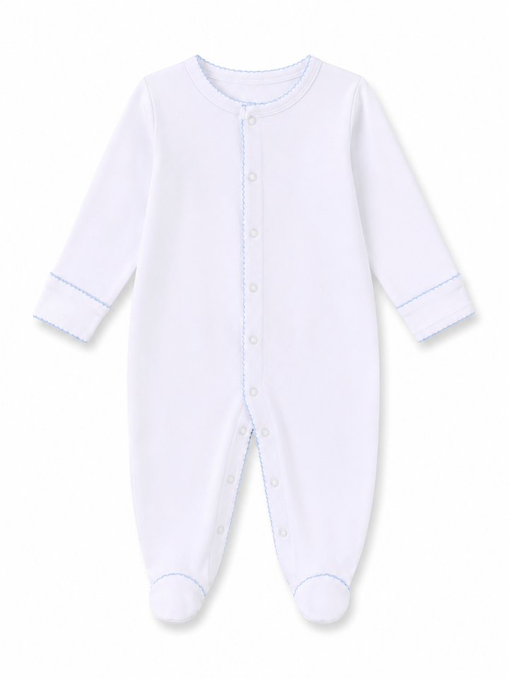 Baby Boy Footie with Blue Trim