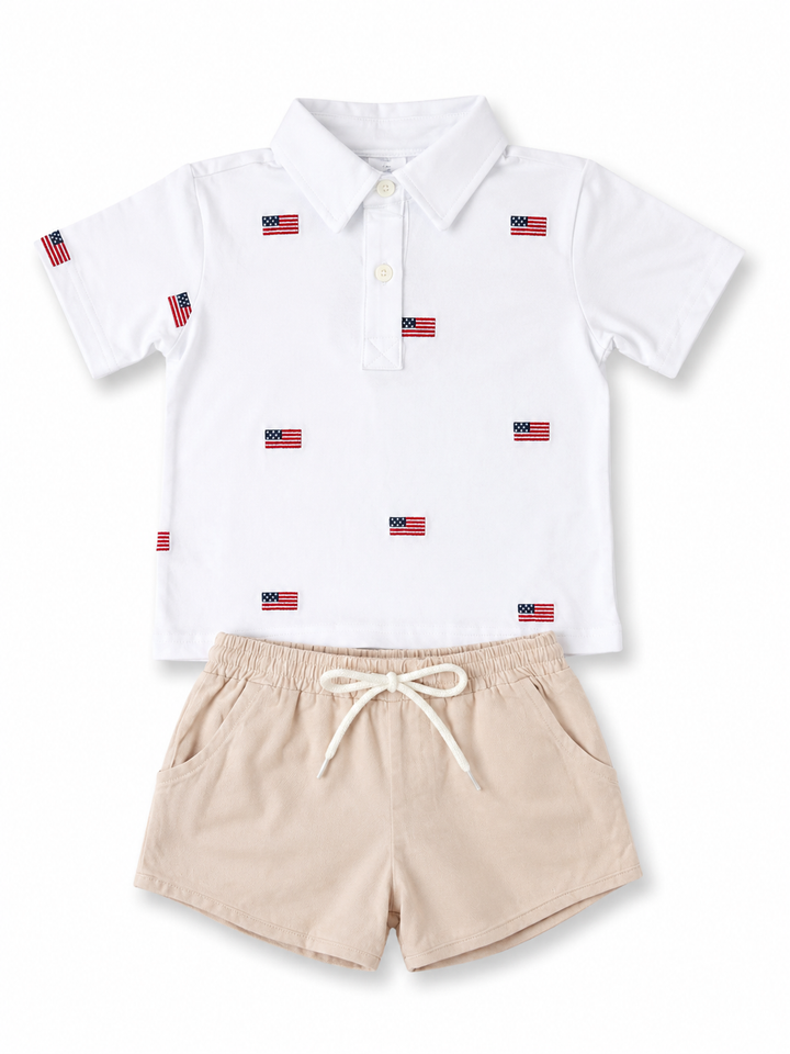American Flag Embroidered Short Set