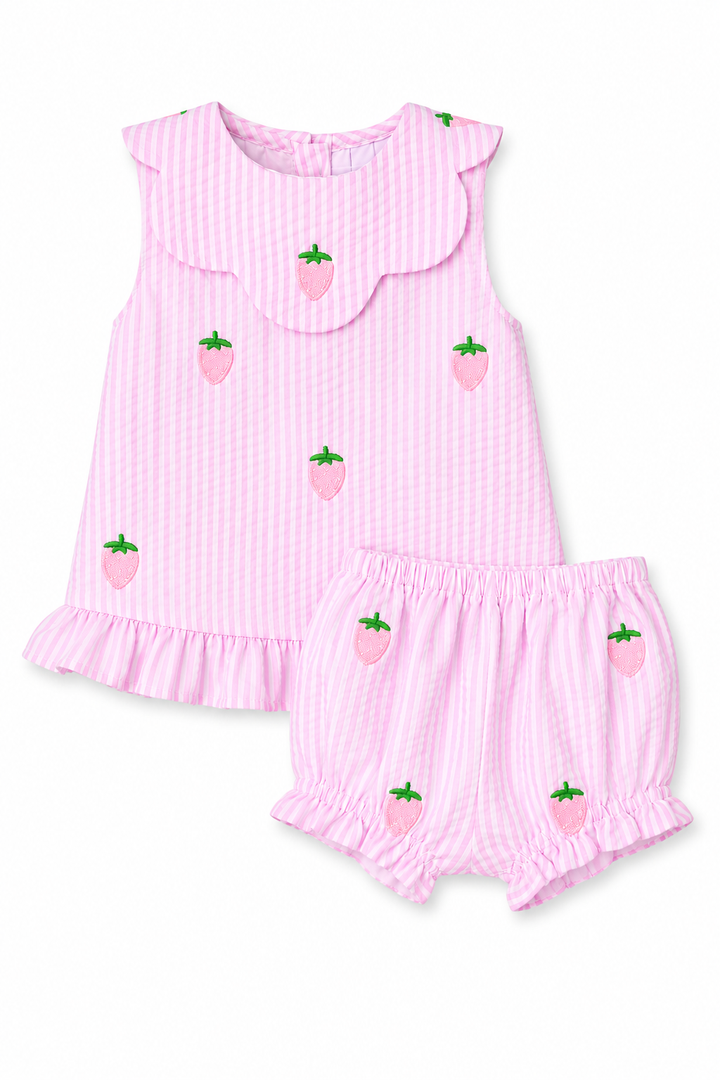 Sadie Strawberry Seersucker Diaper Set