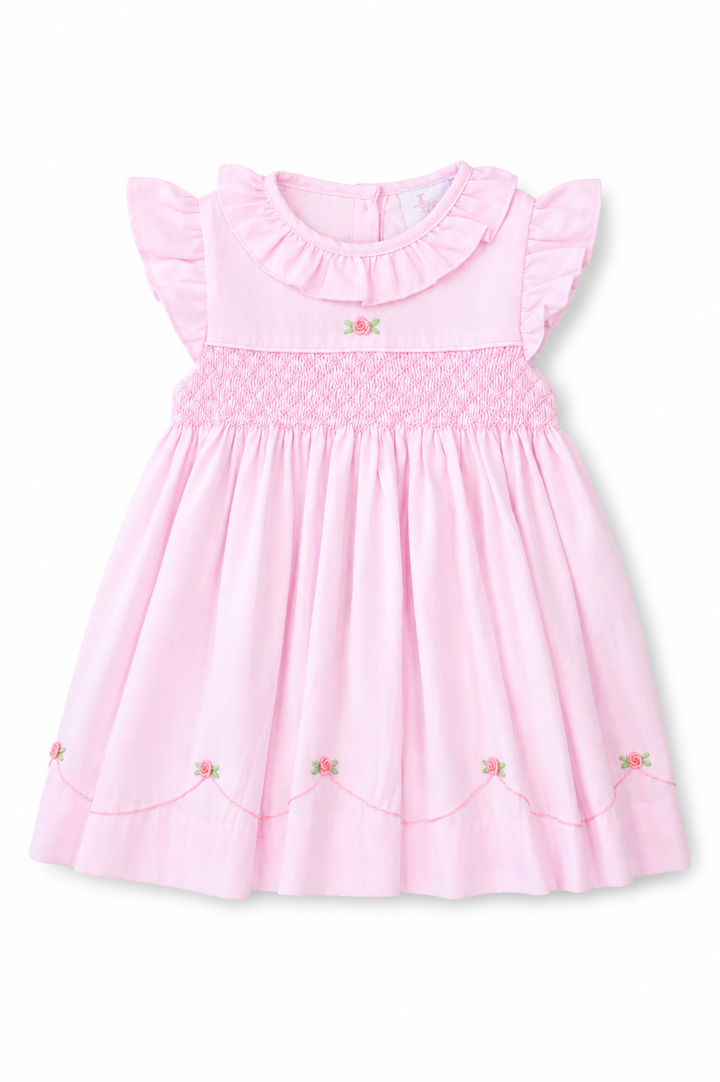 Roses on Pink Smocked Dress