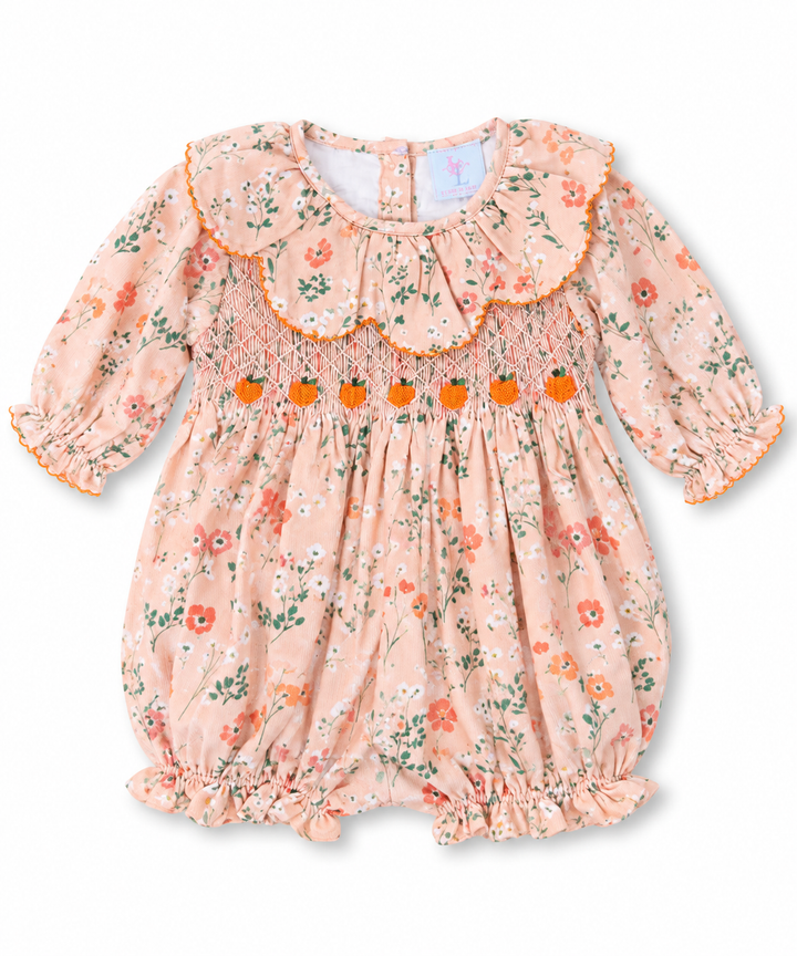 Peach Pumpkin Smocked Bubble
