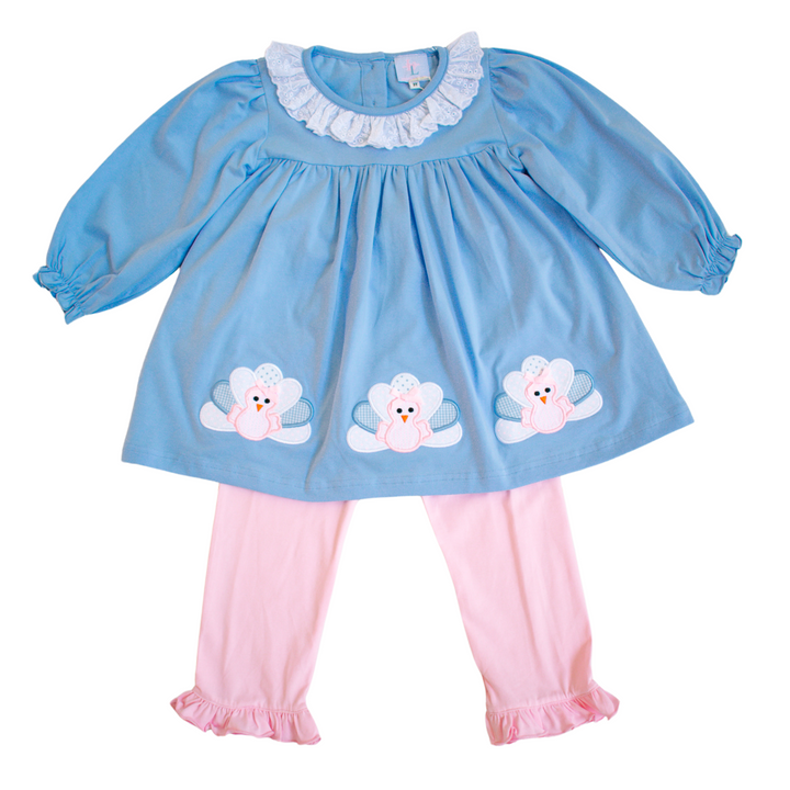 Tallulah Blue Turkey Applique Shirt and Legging Set