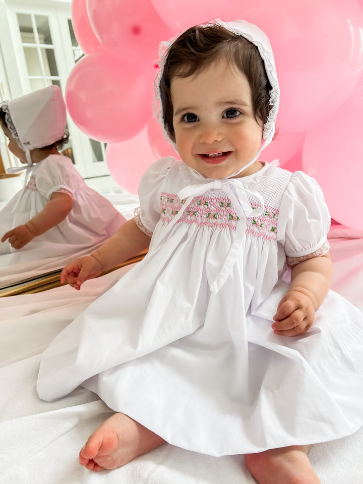 Emilia Heirloom Dress and Bonnet in White