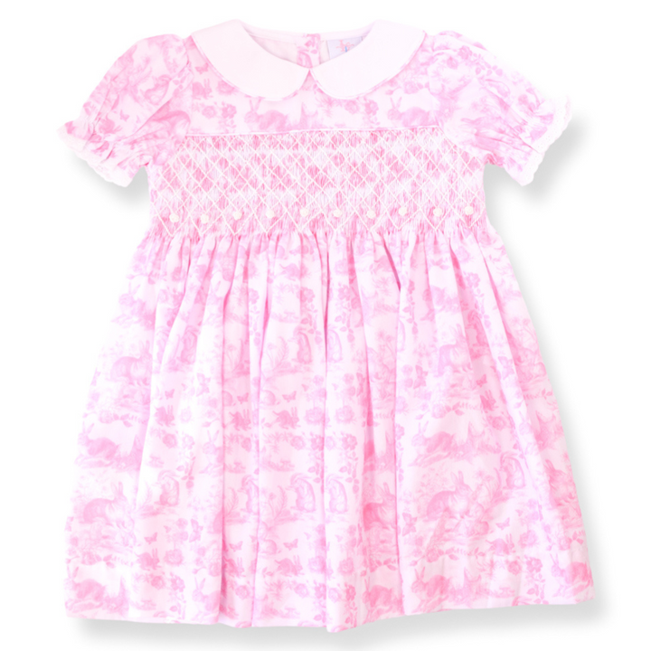 PRE-ORDER Pink Easter Bunny Toile Smocked Dress