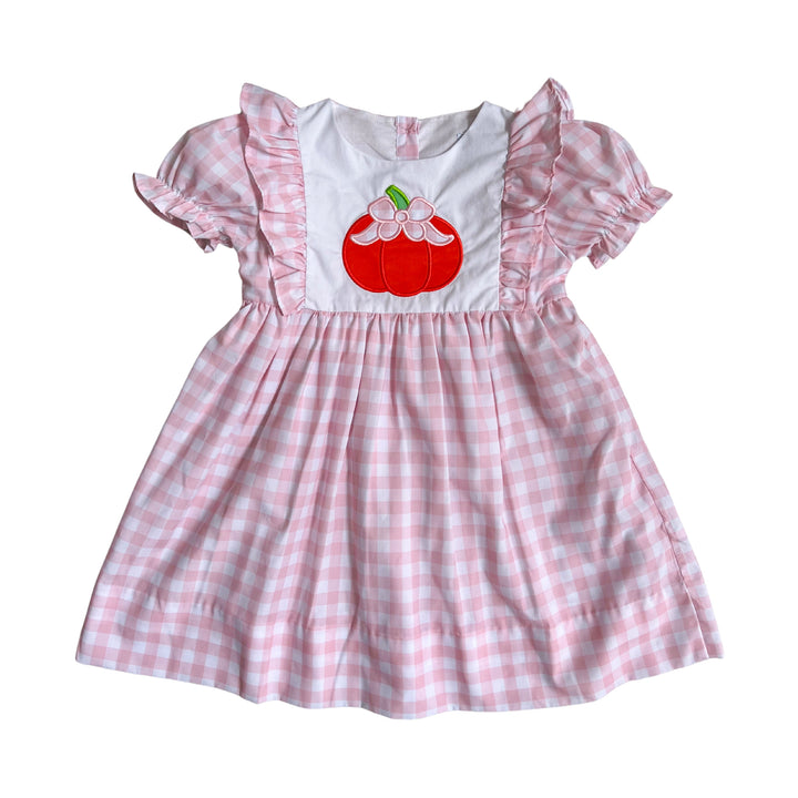 Pink Gingham Pumpkin Applique Dress