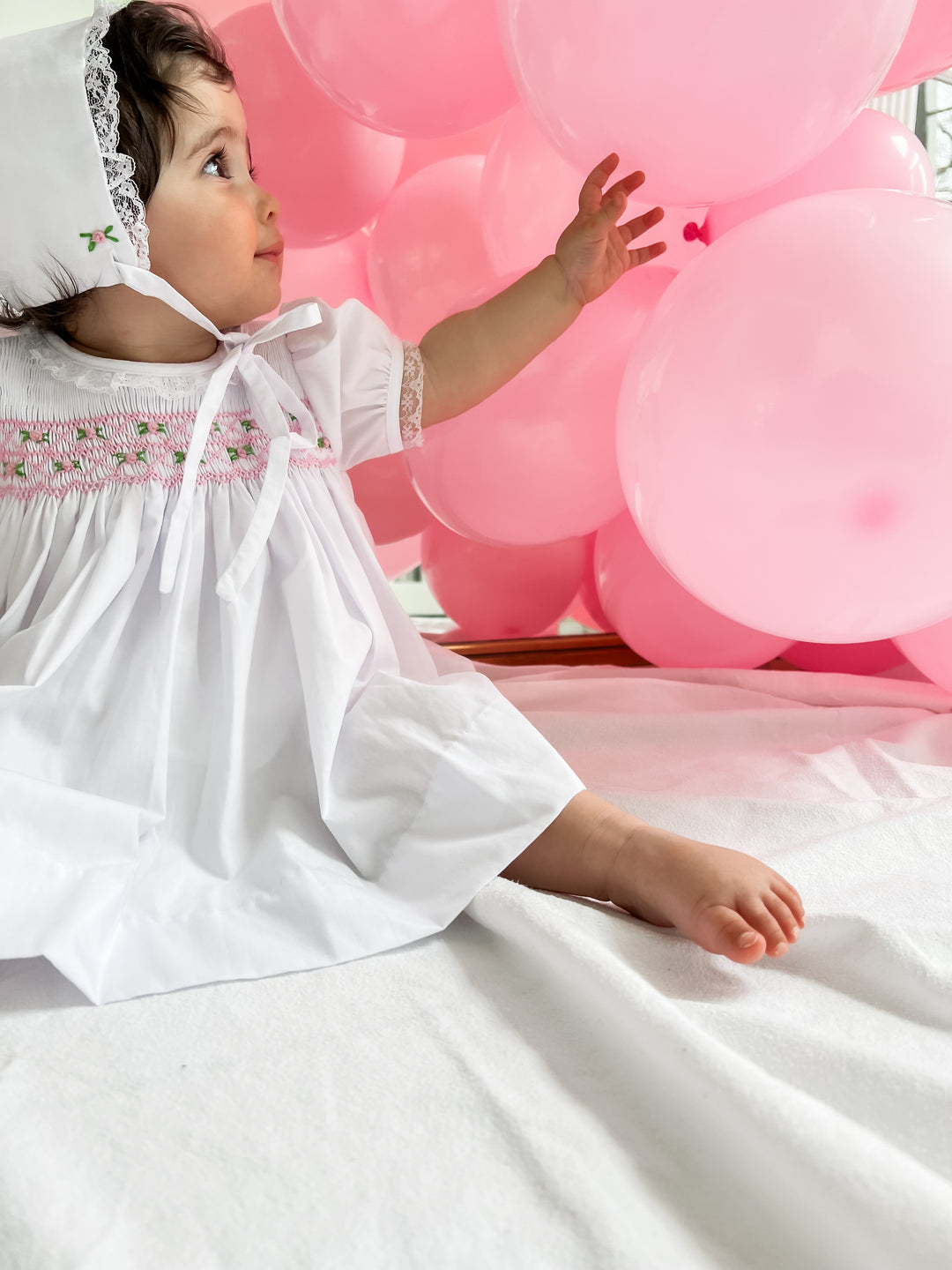 Emilia Heirloom Dress and Bonnet in White