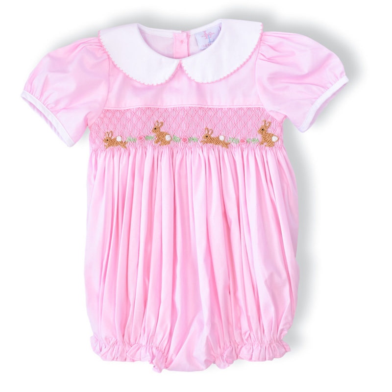Evelyn Easter Bunny Pink Smocked Bubble