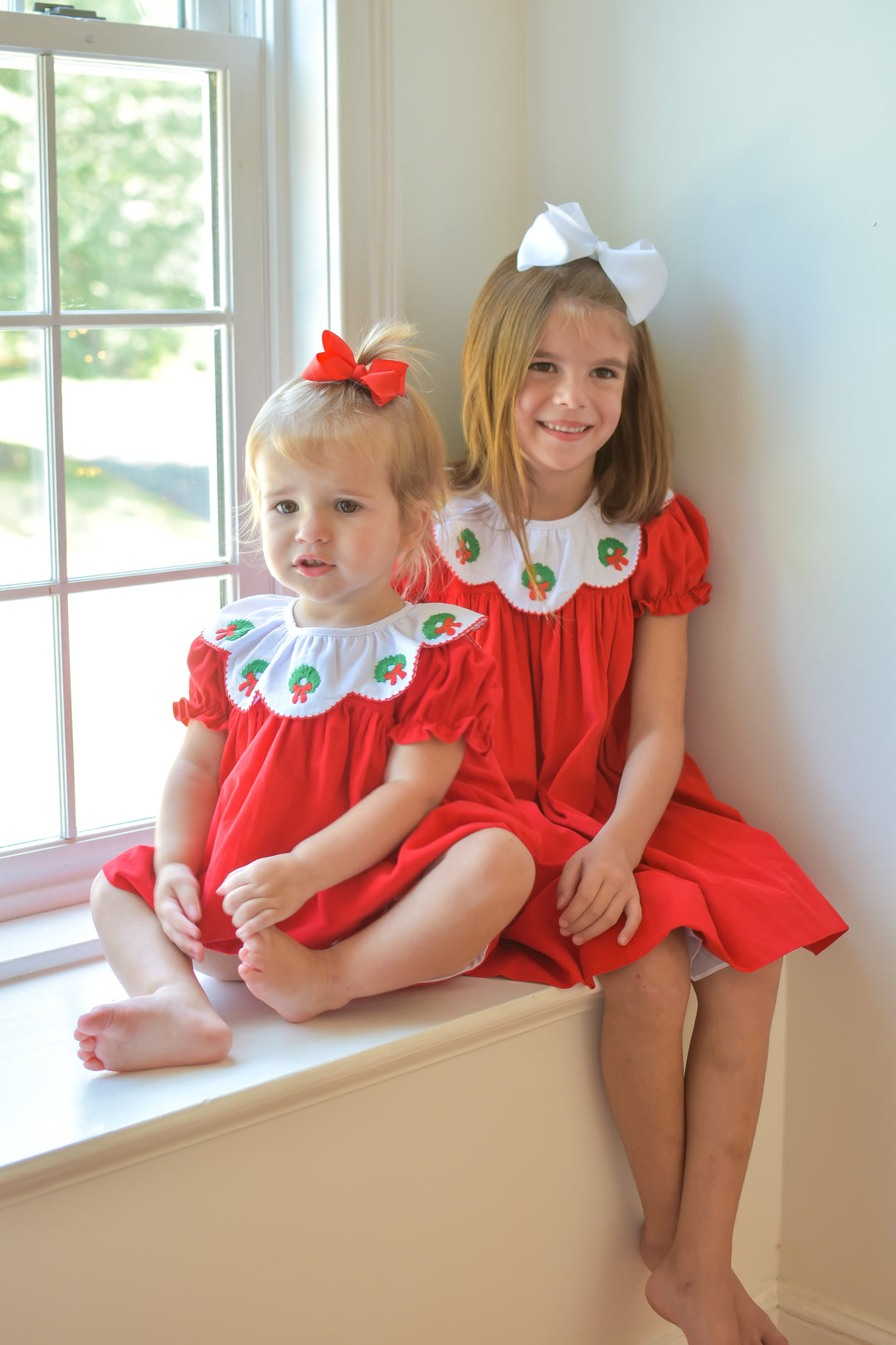 PRE-ORDER Girls Red Christmas Wreath Diaper Set with Scallop Collar
