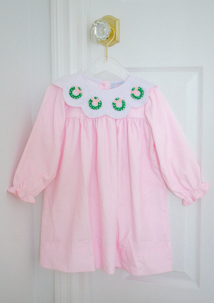 Beatrice French Knot Wreath & Corduroy Smocked Dress