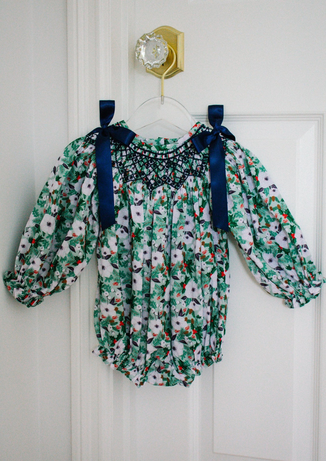 Vivienne Holiday Floral Smocked Bubble